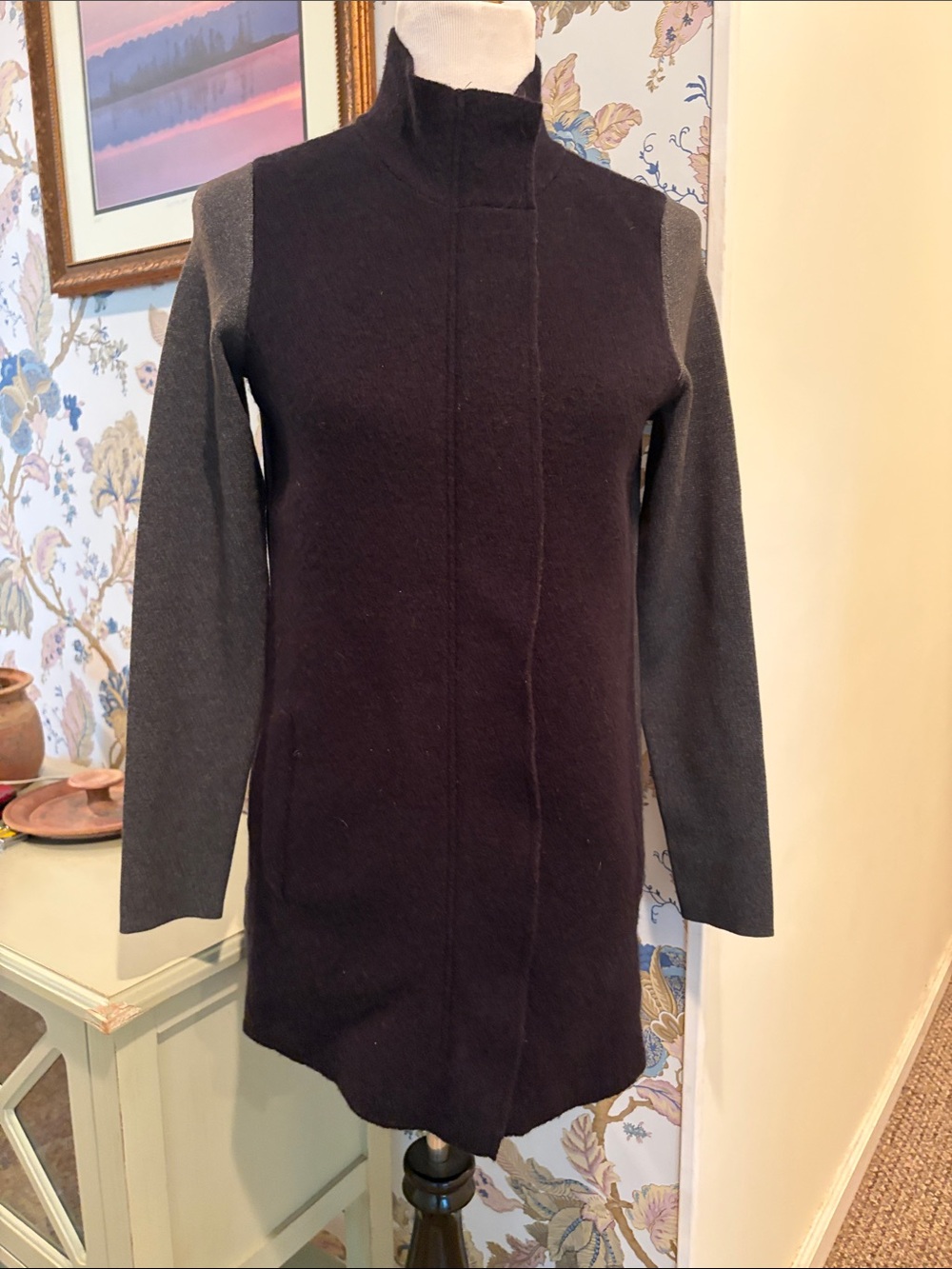 Ann Taylor Wool Colorblock Zip Up Shacket Cardigan